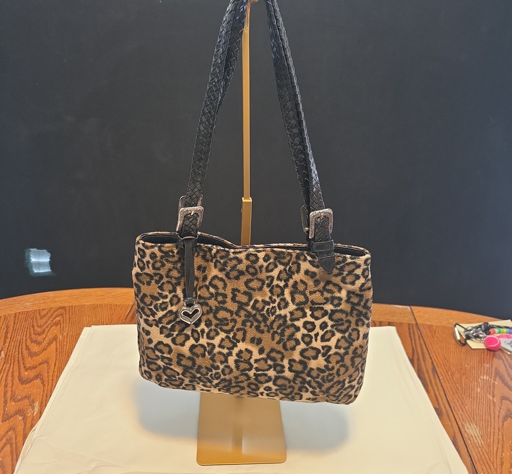 Brighton Leopard Print Shoulder Bag - Black Straps